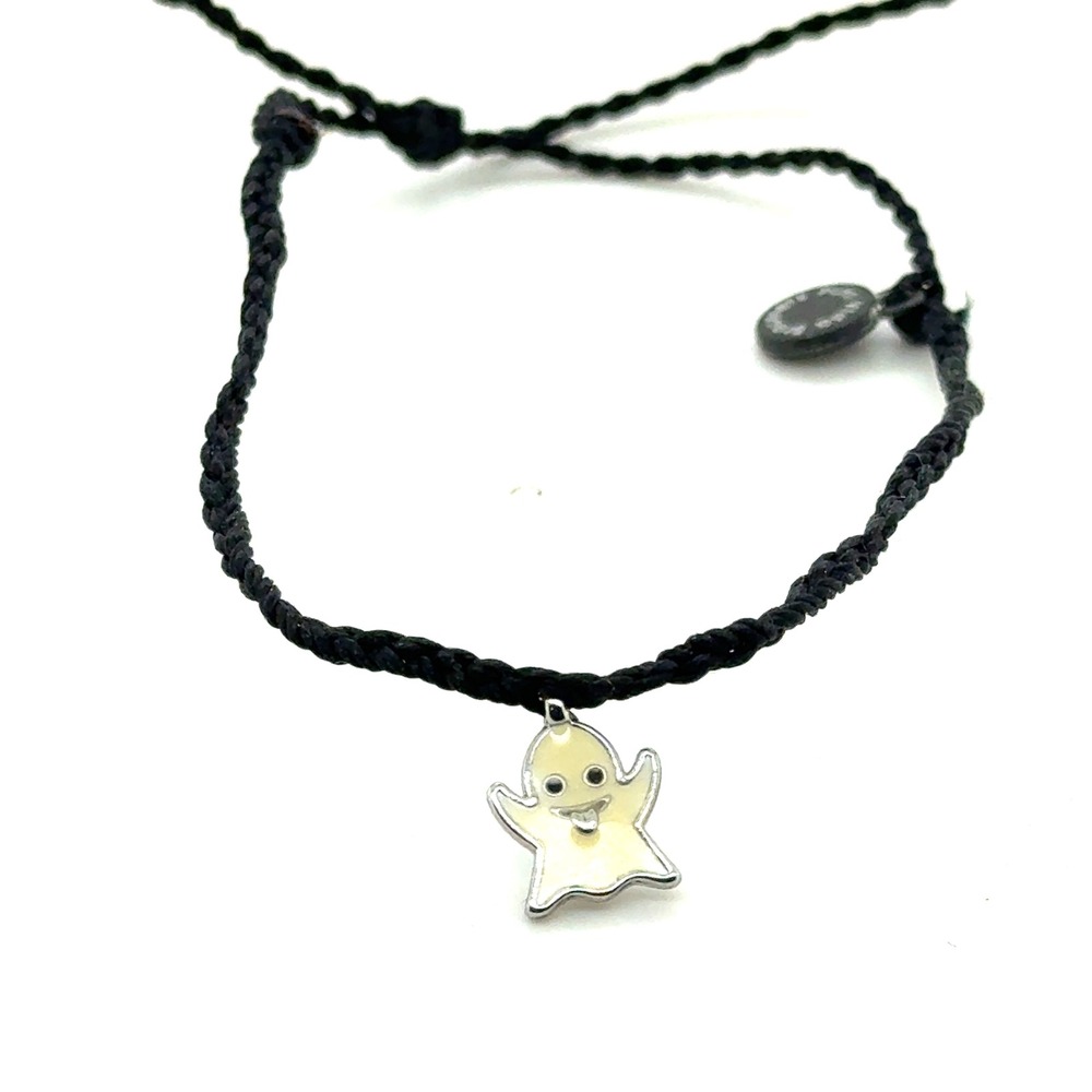 Pura Vida Ghost Charm Bracelet Black Braided String Halloween